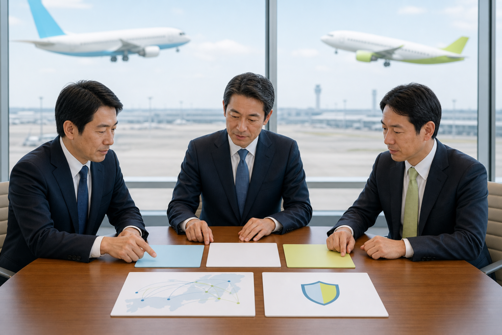 AIRDO・ソラシドエアの共同株式移転と羽田空港での統合設計を確認する担当者
