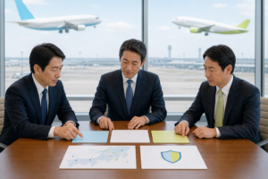 AIRDO・ソラシドエアの共同株式移転と羽田空港での統合設計を確認する担当者