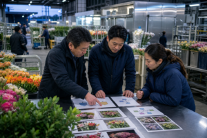 大田市場の花き流通現場で51％株式取得と事業譲受を確認するM&A担当者
